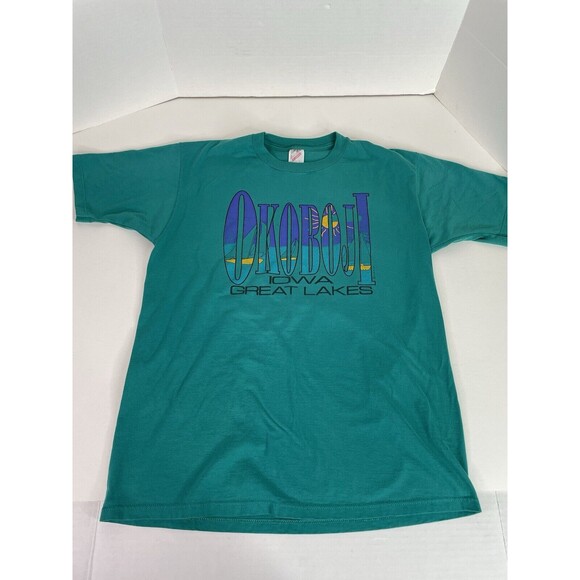 Vintage Okoboji IA Graphic T-Shirt, XL, Teal, Jerzees, - Picture 5 of 7